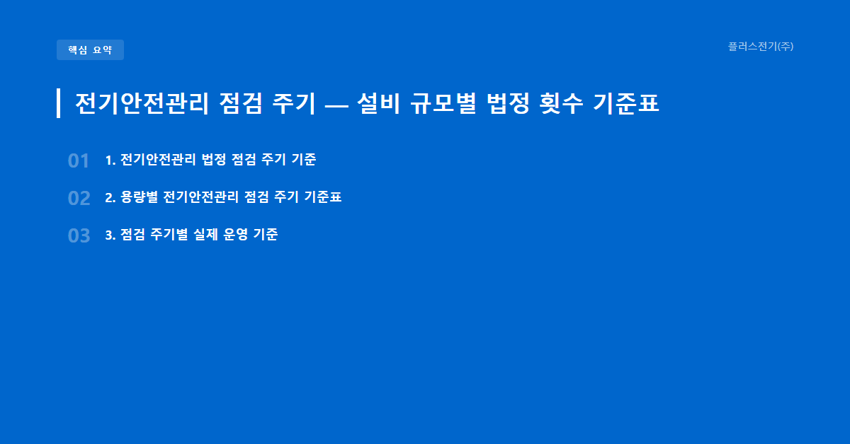 전기안전관리 점검 주기 — 설비 규모별 법정 횟수 기준표 요약