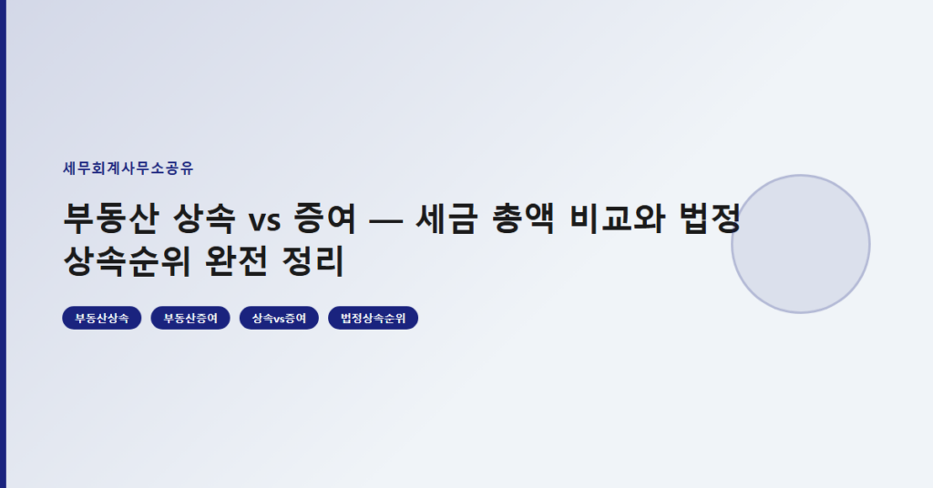 부동산 상속 vs 증여 — 세금 총액 비교와 법정 상속순위 완전 정리