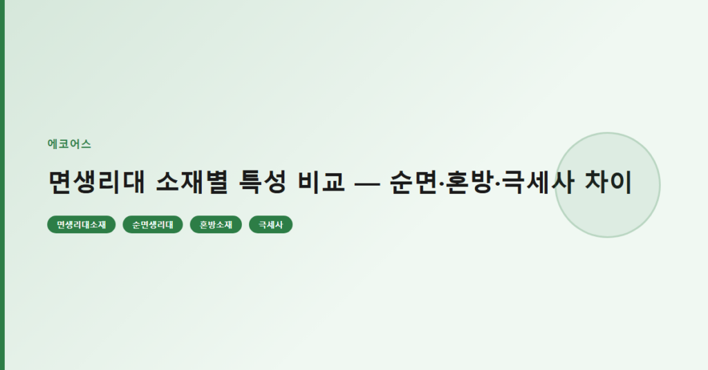 면생리대 소재별 특성 비교 — 순면·혼방·극세사 차이